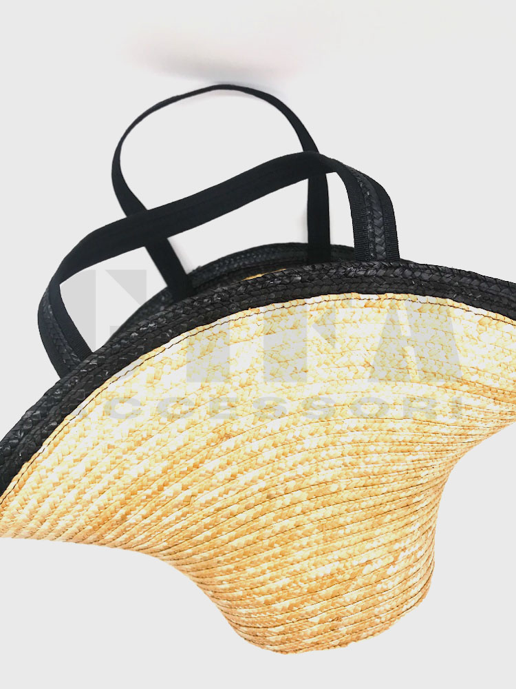 Borsa in paglia mod cappelliera col naturale+nero con manico g35