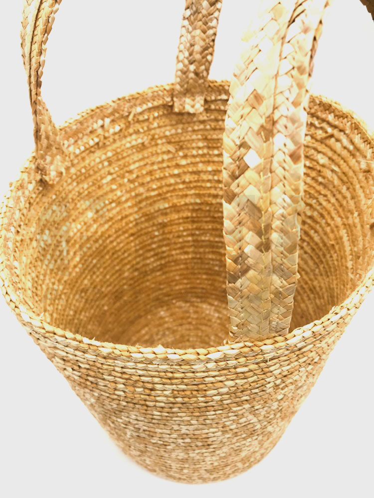 Borsa in paglia cilindro grande col. naturale+manici g851