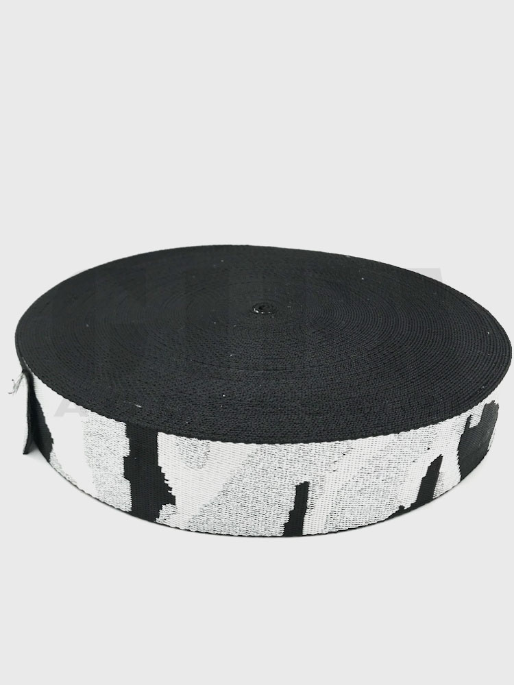 Nastro in nylon 5 cm bianco-argento-nero