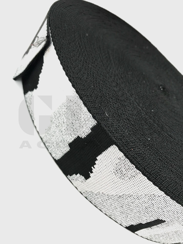 Nastro in nylon 5 cm bianco-argento-nero