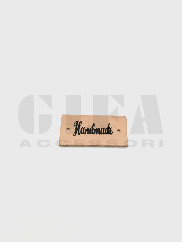 Targhetta in pelle 4 cm x 2 cm con fori logo Handmade