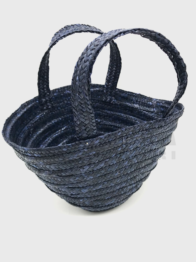 Borsa in paglia onda piccola con manici Blu G/04