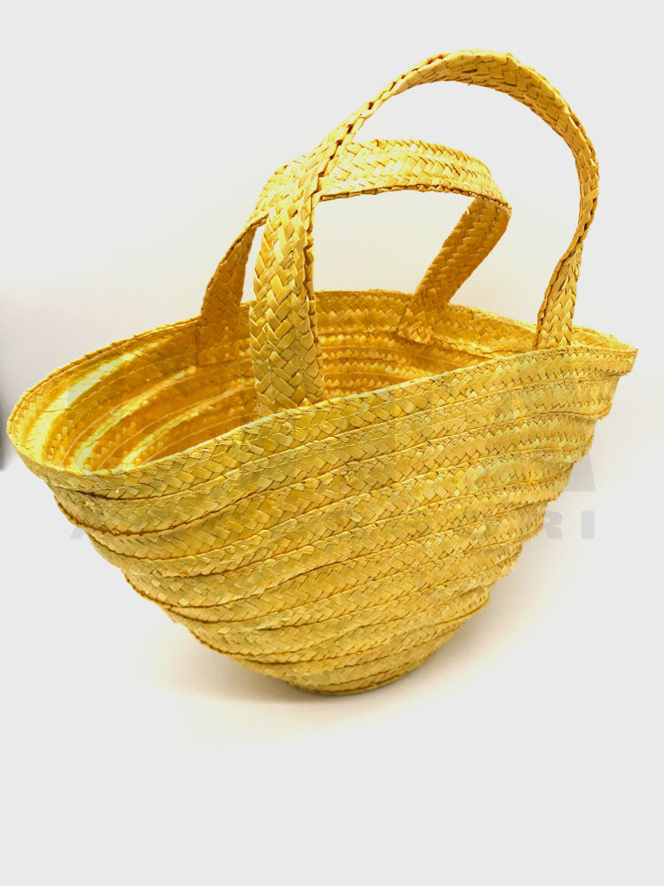 Borsa in paglia onda piccola con manici Giallo Limone G/04