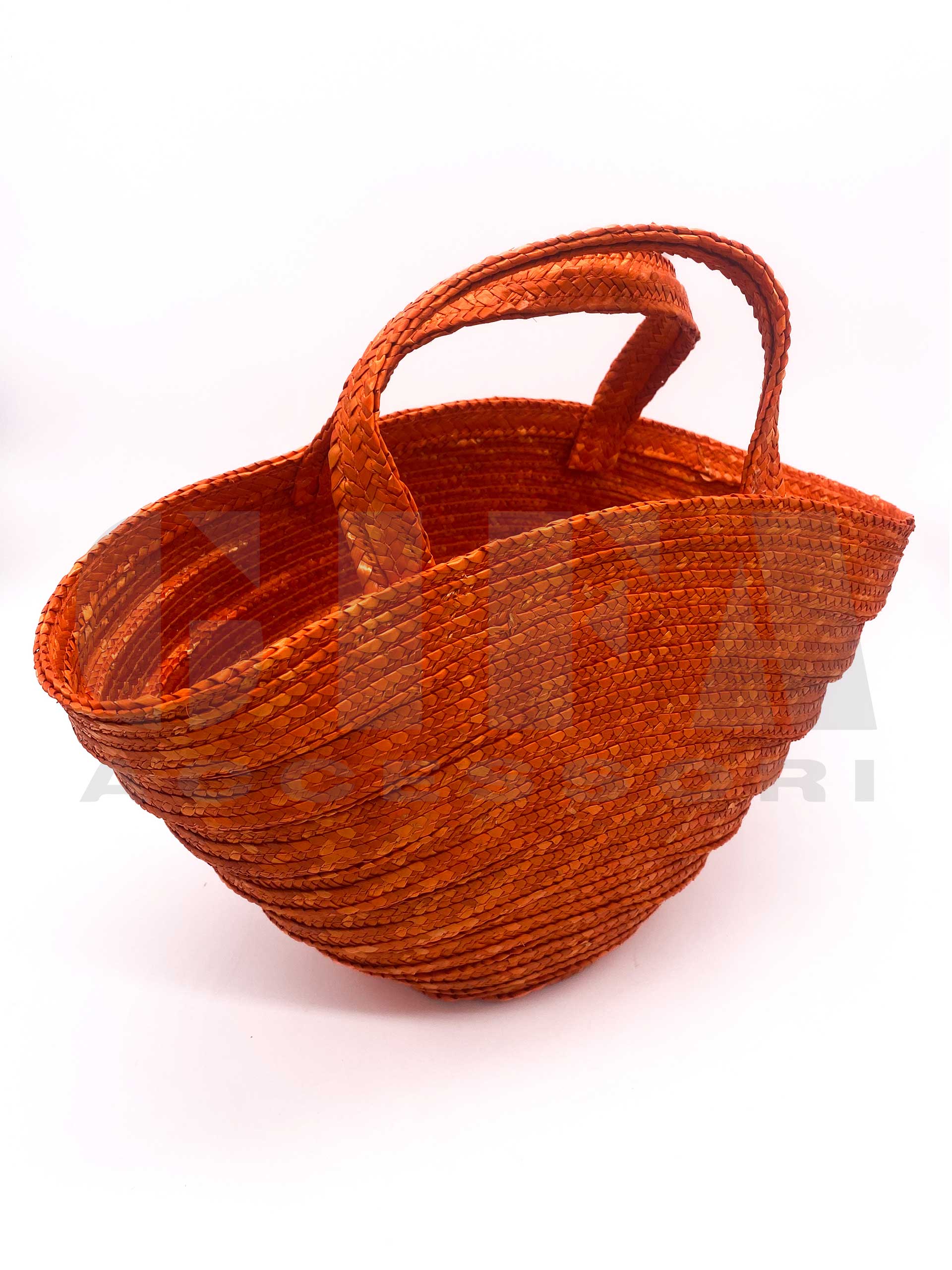 Borsa in paglia onda piccola con manici Arancione G/04