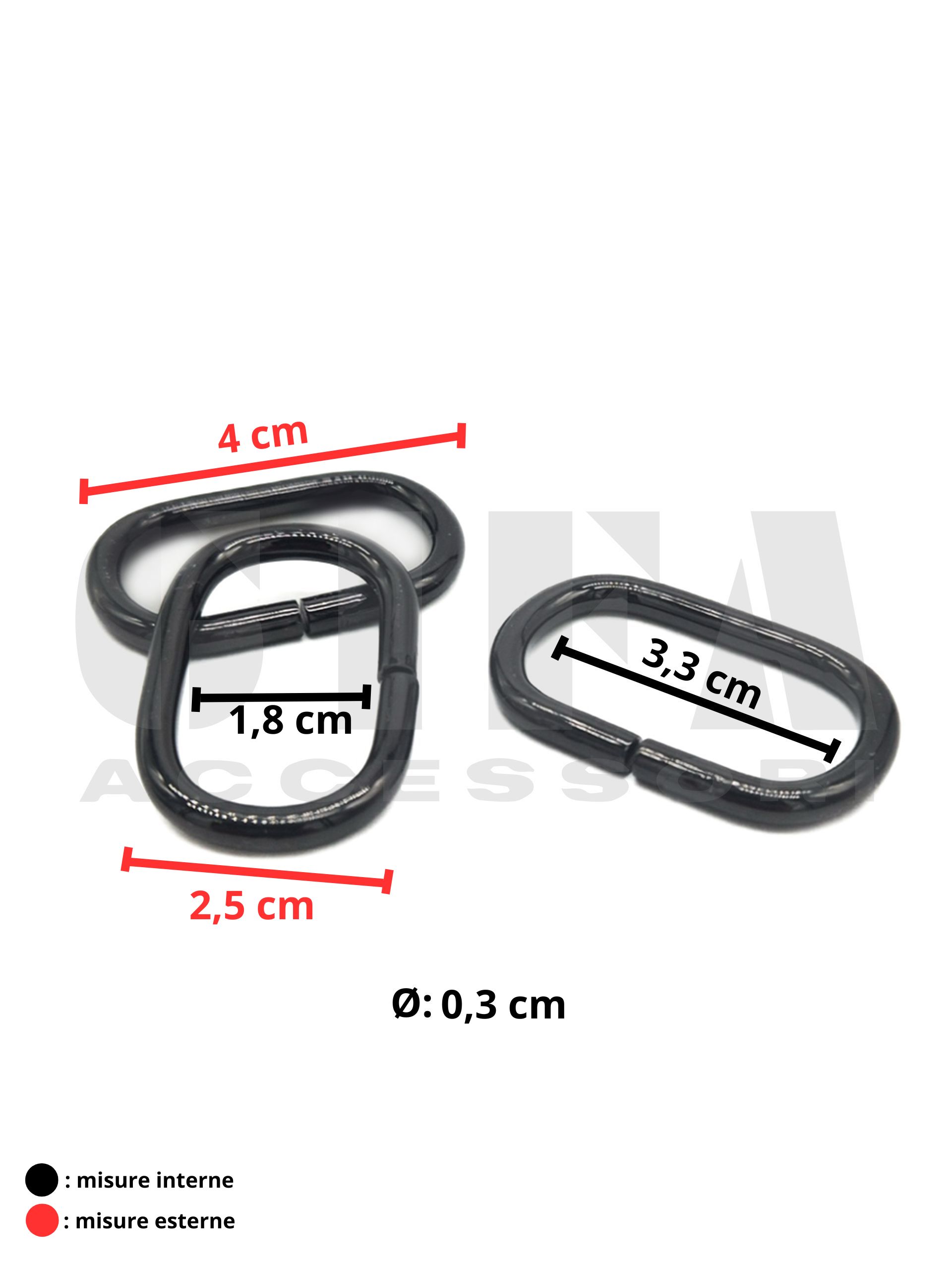Anelli ovali in ferro 3,3 cm x 1,8 cm spessore 3 mm Canna di fucile