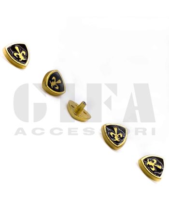 Borchia con rivetto auto forante con giglio smaltato nero finitura Oro