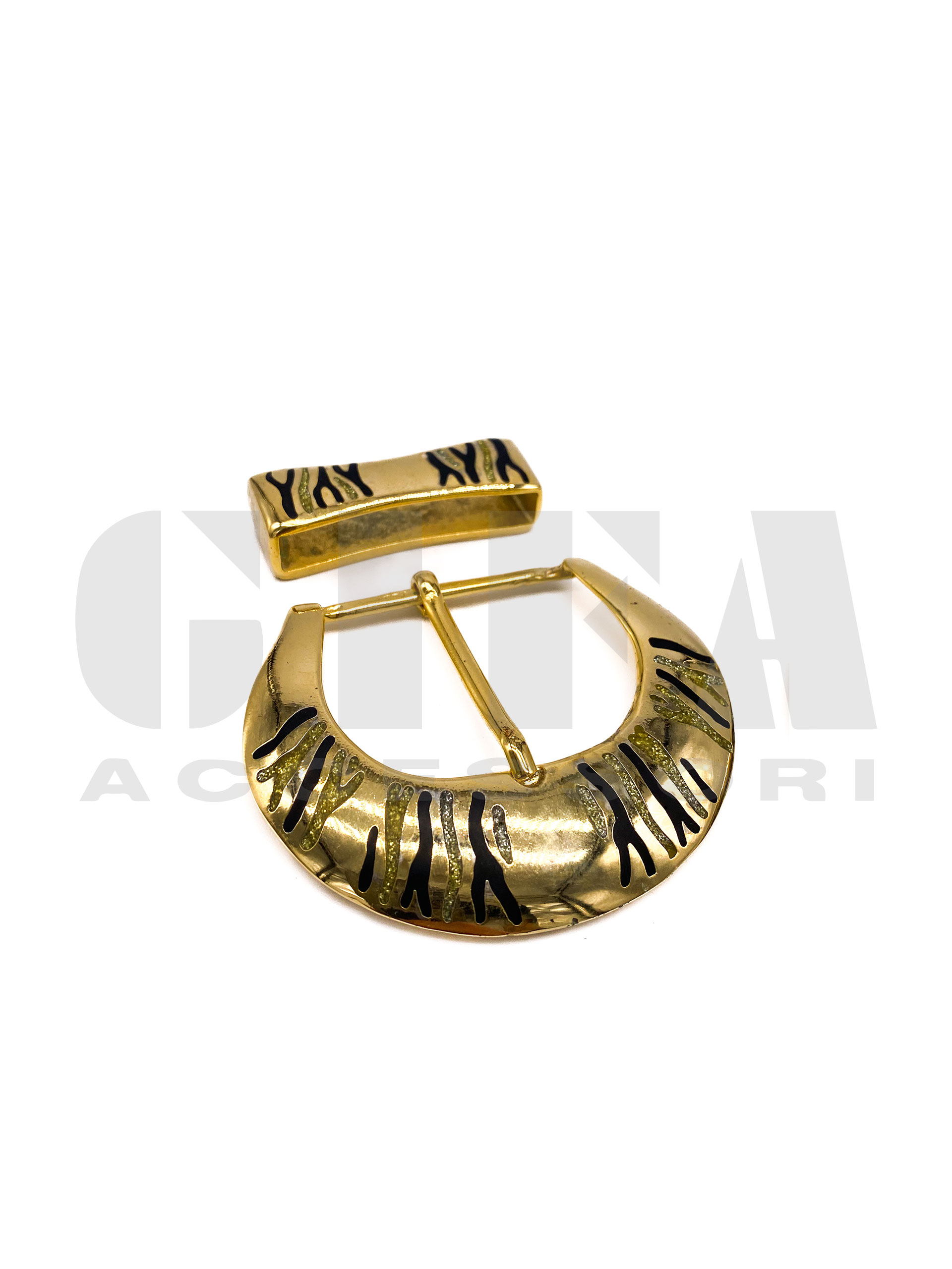 Fibbia da 4 cm con passante da 5 cm Oro e fantasia zebrata