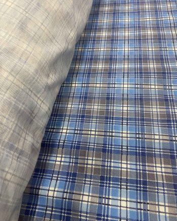 Tessuto trama principe di Galles  blu e grigio h 150 cm