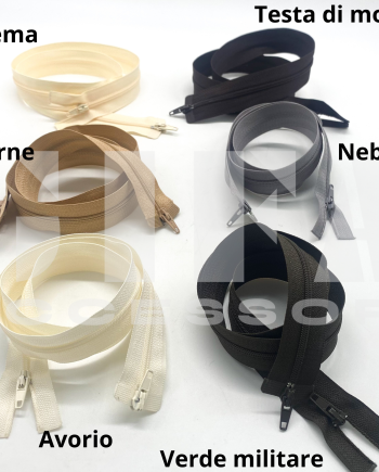 Chiusura lampo in nylon catena 3 doppio cursore vari colori 70 cm