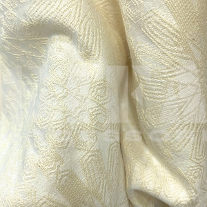 Tessuto cotone poliestere fiori ricamati colore panna