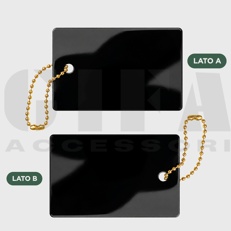 Card in alluminio personalizzata con foro e catenina su 2 lati 8,5 cm x 5,4 cm Nera