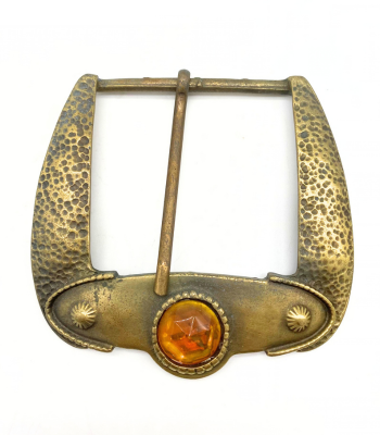 Fibbia 5,8 cm con pietra gialla ottone vecchio invecchiato #757